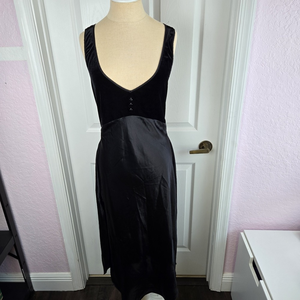 California Dynasty Vtg Black Velvet Satin Nightgown Size L Low Back Lingerie USA